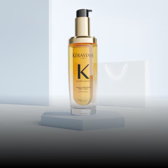 Flacone dorato dell'Olio Originale Elixir Ultime di Kerastase.