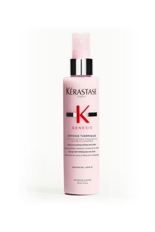 Bottiglia rosa di Kerastase Genesis Defense Thermique, un trattamento termoprotettivo per capelli.
