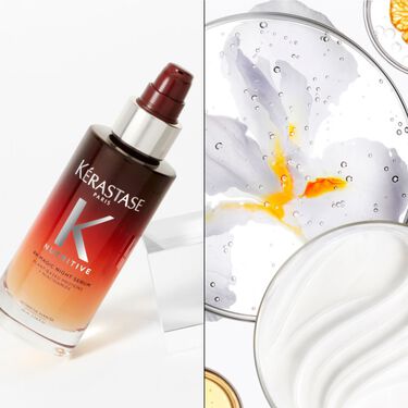 il serum de nuit hydratation 8h Nutritive  posato su un supporto trasparente,
