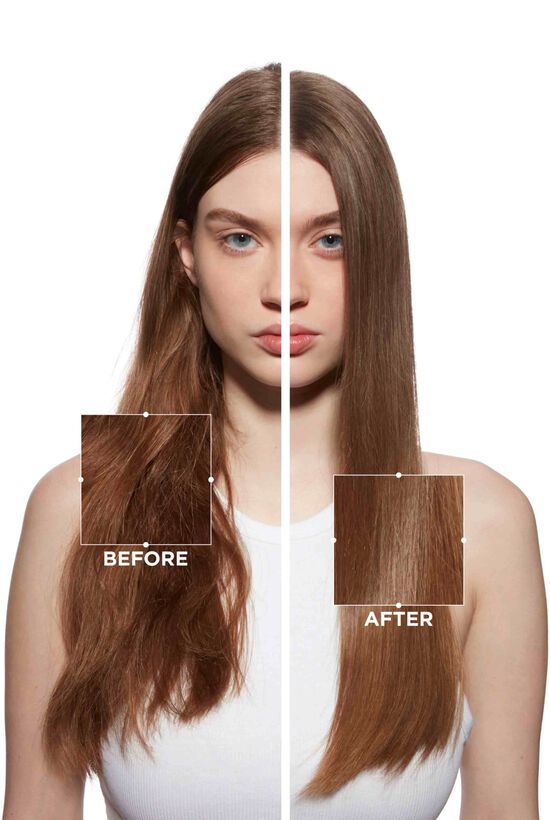 Foto dei capelli prima e dopo un trattamento Fusio-Dose