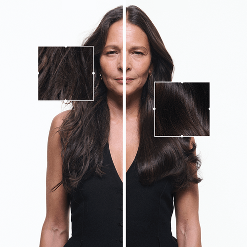 Primo piano dettagliato della texture e della lucentezza di capelli castani.​