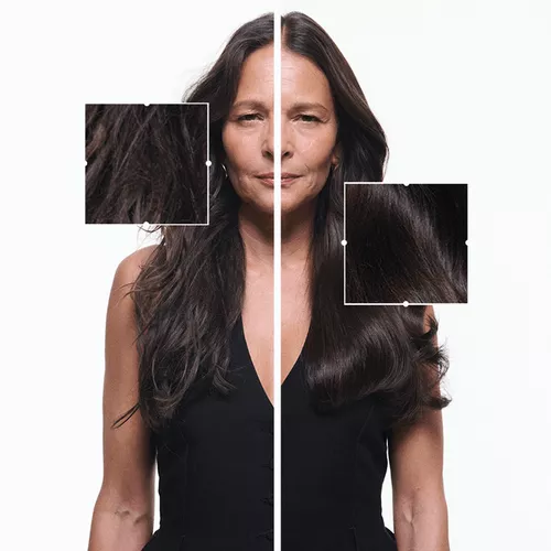 Primo piano dettagliato della texture e della lucentezza di capelli castani.